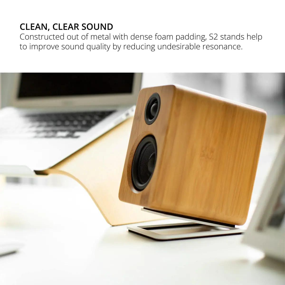 Kanto S2 Tilted Desktop Speaker Stands for Small Speakers & Compact 2”-3” Studio Monitors | Supports 6 lbs | Damping Foam Padding | White, Pair - view 5