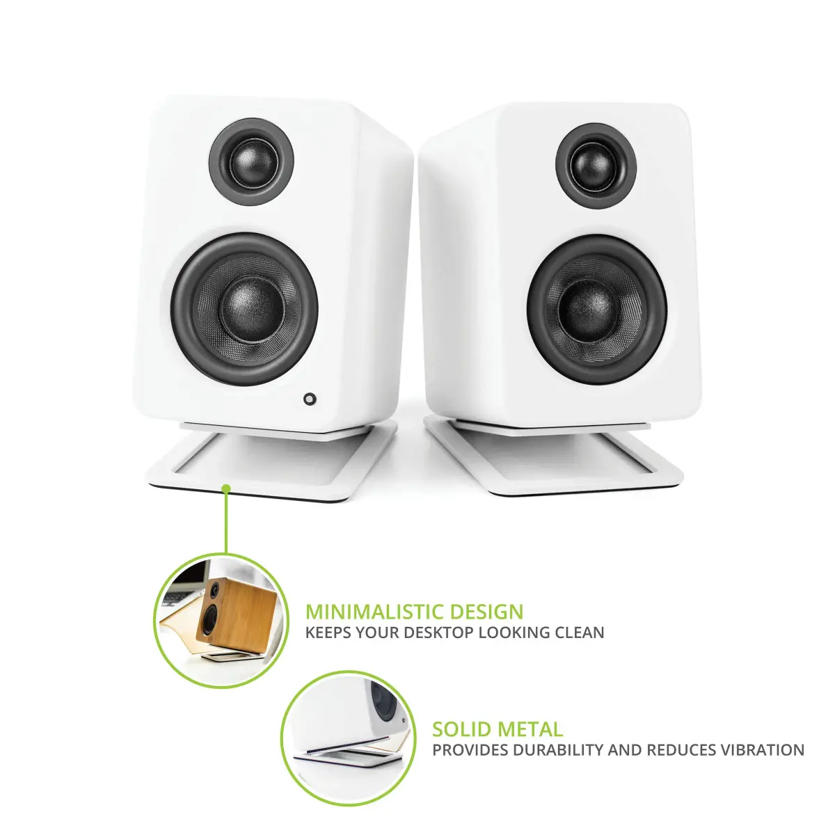 Kanto S2 Tilted Desktop Speaker Stands for Small Speakers & Compact 2”-3” Studio Monitors | Supports 6 lbs | Damping Foam Padding | White, Pair - view 2