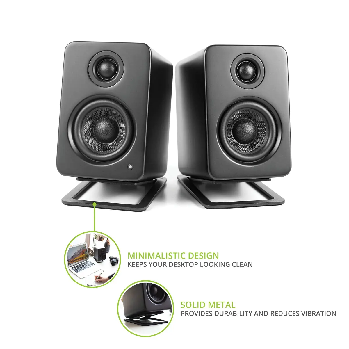 Kanto S2 Tilted Desktop Speaker Stands for Small Speakers & Compact 2”-3” Studio Monitors | Supports 6 lbs | Damping Foam Padding | Black, Pair - view 2