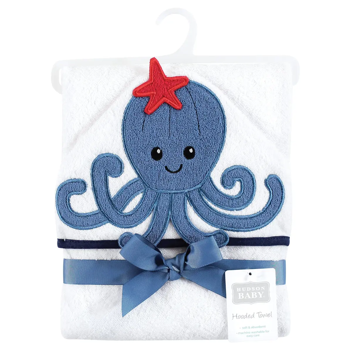 Hudson Baby Unisex Baby Cotton Animal Face Hooded Towel, Octopus | 30x30 inch, Soft & Absorbent - view 2