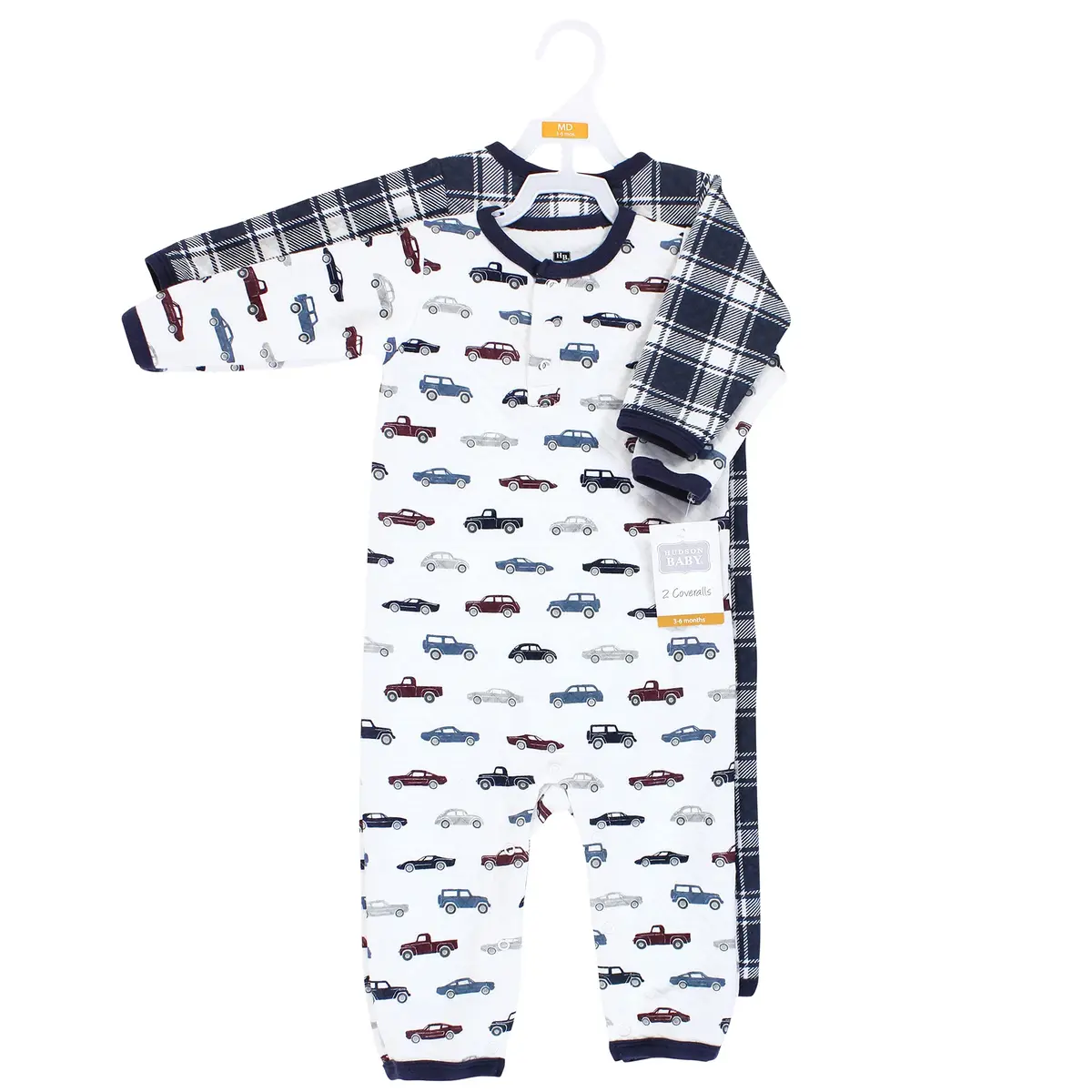 Hudson Baby Unisex Baby Premium Quilted Coveralls Cars 6-9 Months | Cozy, Durable Cotton - view 2