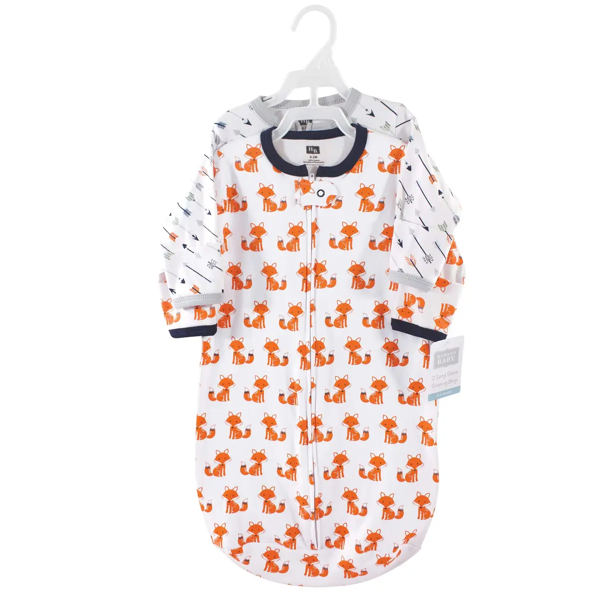Hudson Baby Unisex Cotton Long-Sleeve Wearable Sleeping Bag Sack Blanket Foxes 3-9 Months | Safe Sleep for Infants - view 2