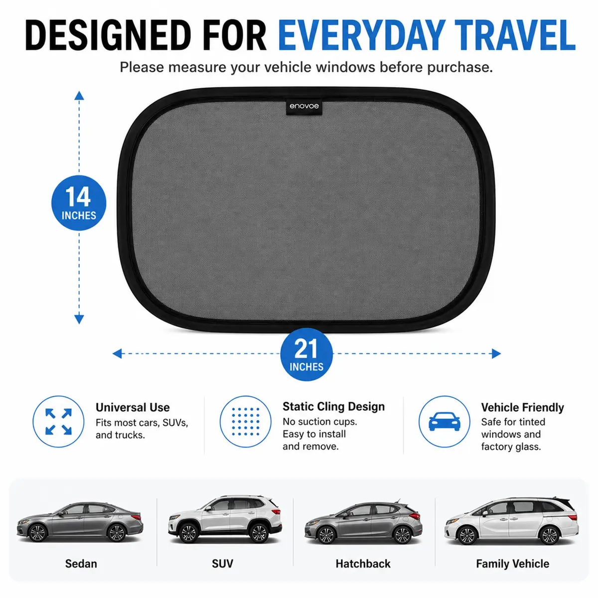 Enovoe Car Window Shades for Baby (4 Pack) 35.5cm x 21in | Static Cling Sun Blocker for SUV & Cars - view 5