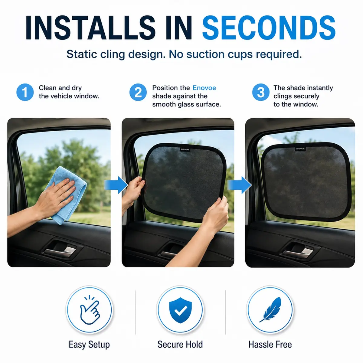 Enovoe Car Window Shades for Baby (4 Pack) 35.5cm x 21in | Static Cling Sun Blocker for SUV & Cars - view 6