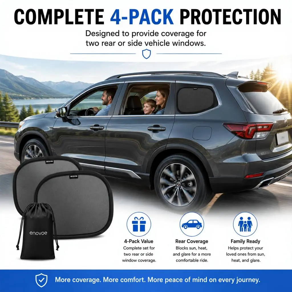 Enovoe Car Window Shades for Baby (4 Pack) 35.5cm x 21in | Static Cling Sun Blocker for SUV & Cars - view 7