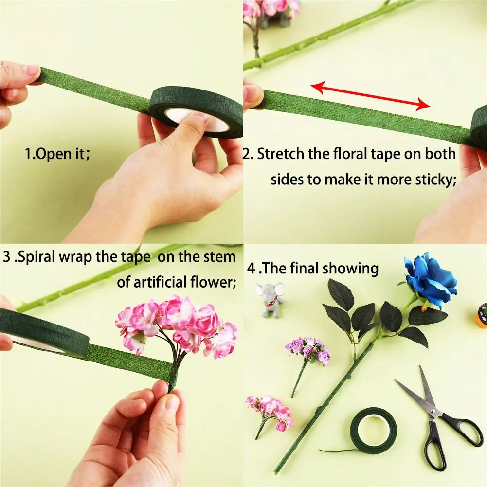 DECORA Floral Tape 1/2 inch x 30 yard | Dark Green, Self-Sealing for Floral Arranging - view 4