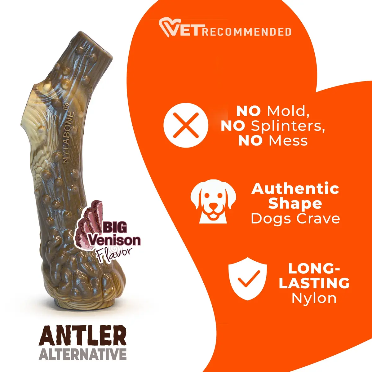Nylabone Power Chew Antler Alternative Nylon Chew Toy for Dogs, Large, Venison Flavor | Durable & Safe Chew for Aggressive Dogs - view 4