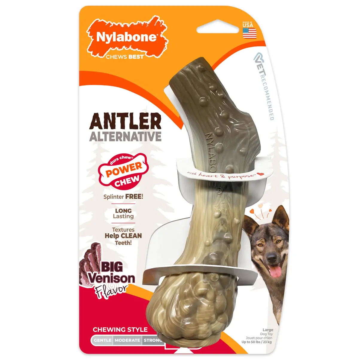 Nylabone Power Chew Antler Alternative Nylon Chew Toy for Dogs, Large, Venison Flavor | Durable & Safe Chew for Aggressive Dogs - main product image
