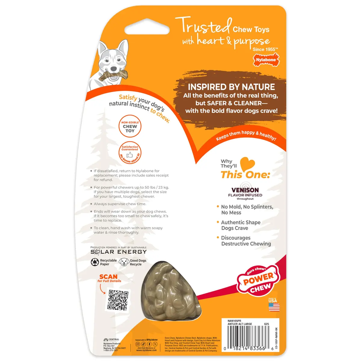 Nylabone Power Chew Antler Alternative Nylon Chew Toy for Dogs, Large, Venison Flavor | Durable & Safe Chew for Aggressive Dogs - view 8