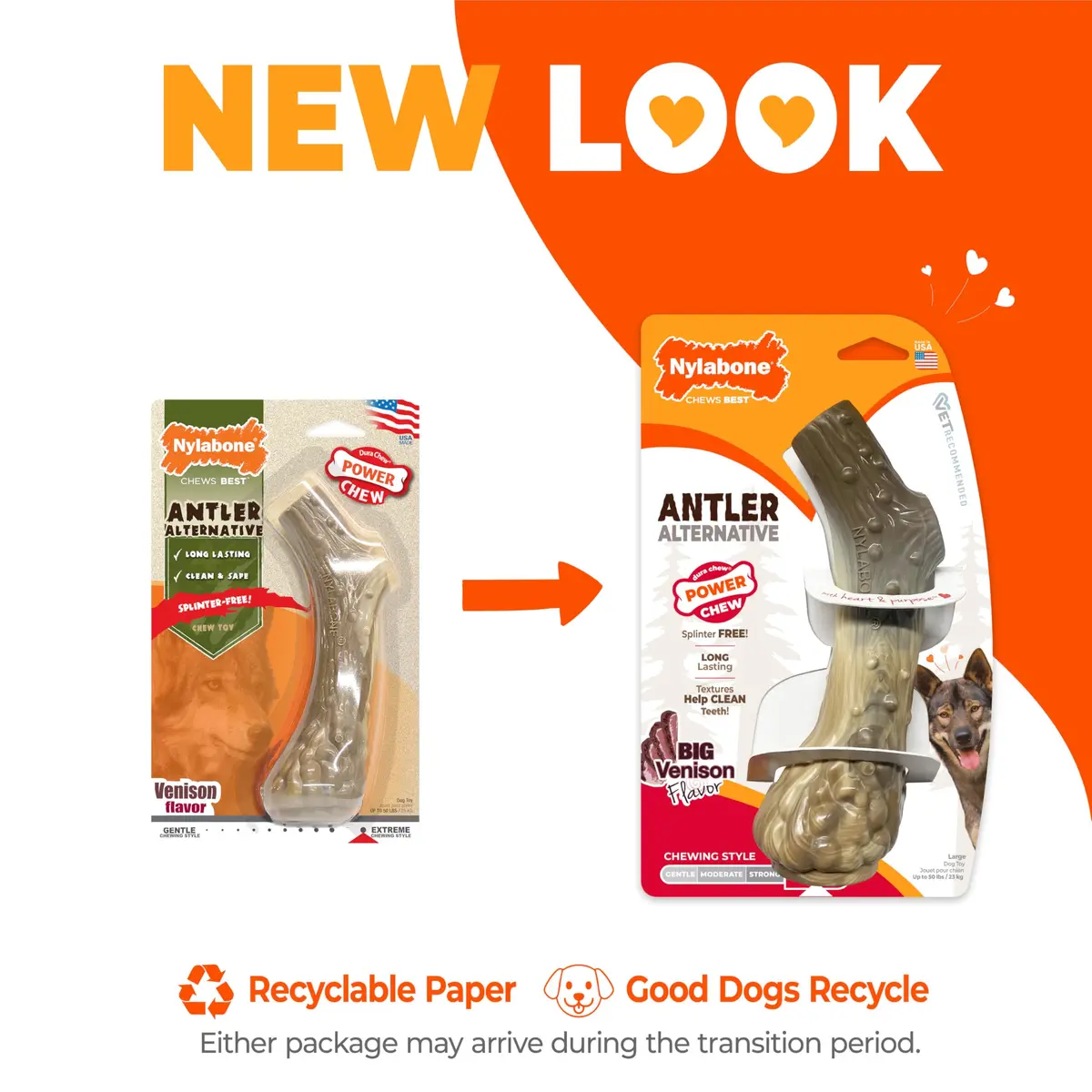 Nylabone Power Chew Antler Alternative Nylon Chew Toy for Dogs, Large, Venison Flavor | Durable & Safe Chew for Aggressive Dogs - view 3