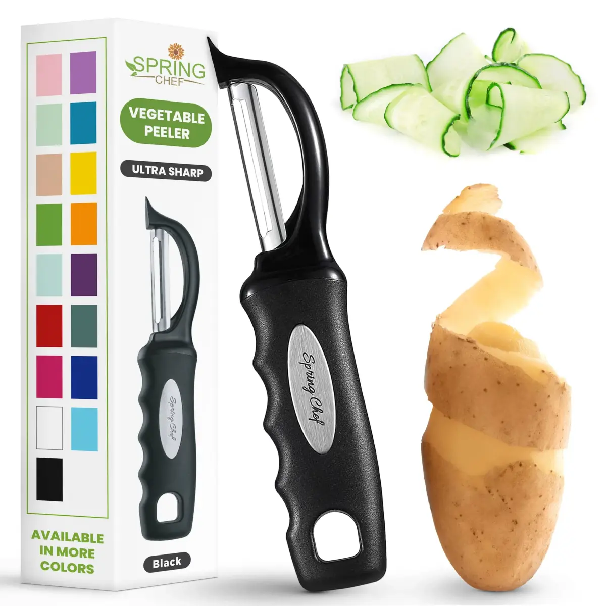 Spring Chef Swivel Vegetable Peeler Black | Dual Stainless Steel Blades & Soft Grip Handle (19 cm / 7.5 inch) - main product image