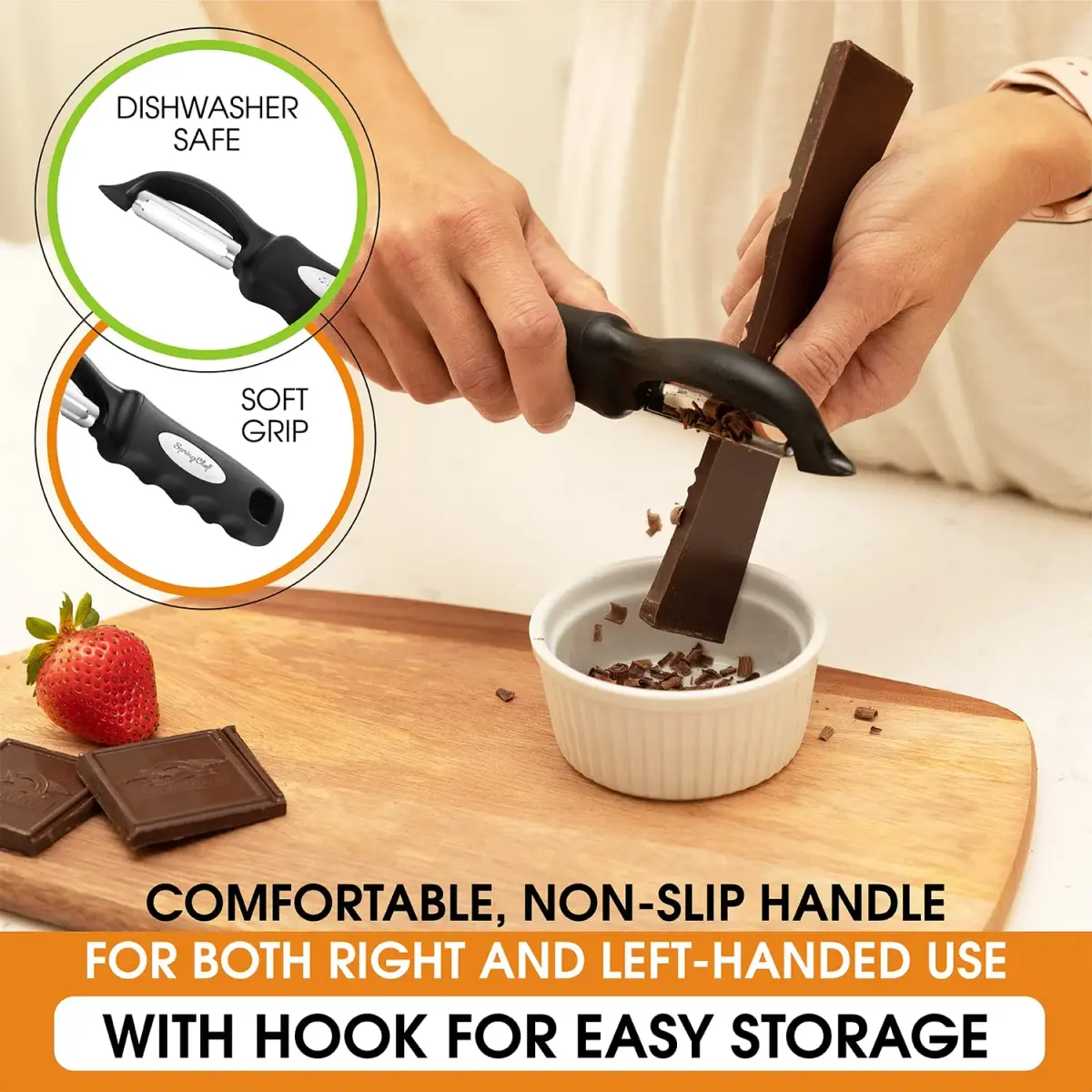 Spring Chef Swivel Vegetable Peeler Black | Dual Stainless Steel Blades & Soft Grip Handle (19 cm / 7.5 inch) - view 5