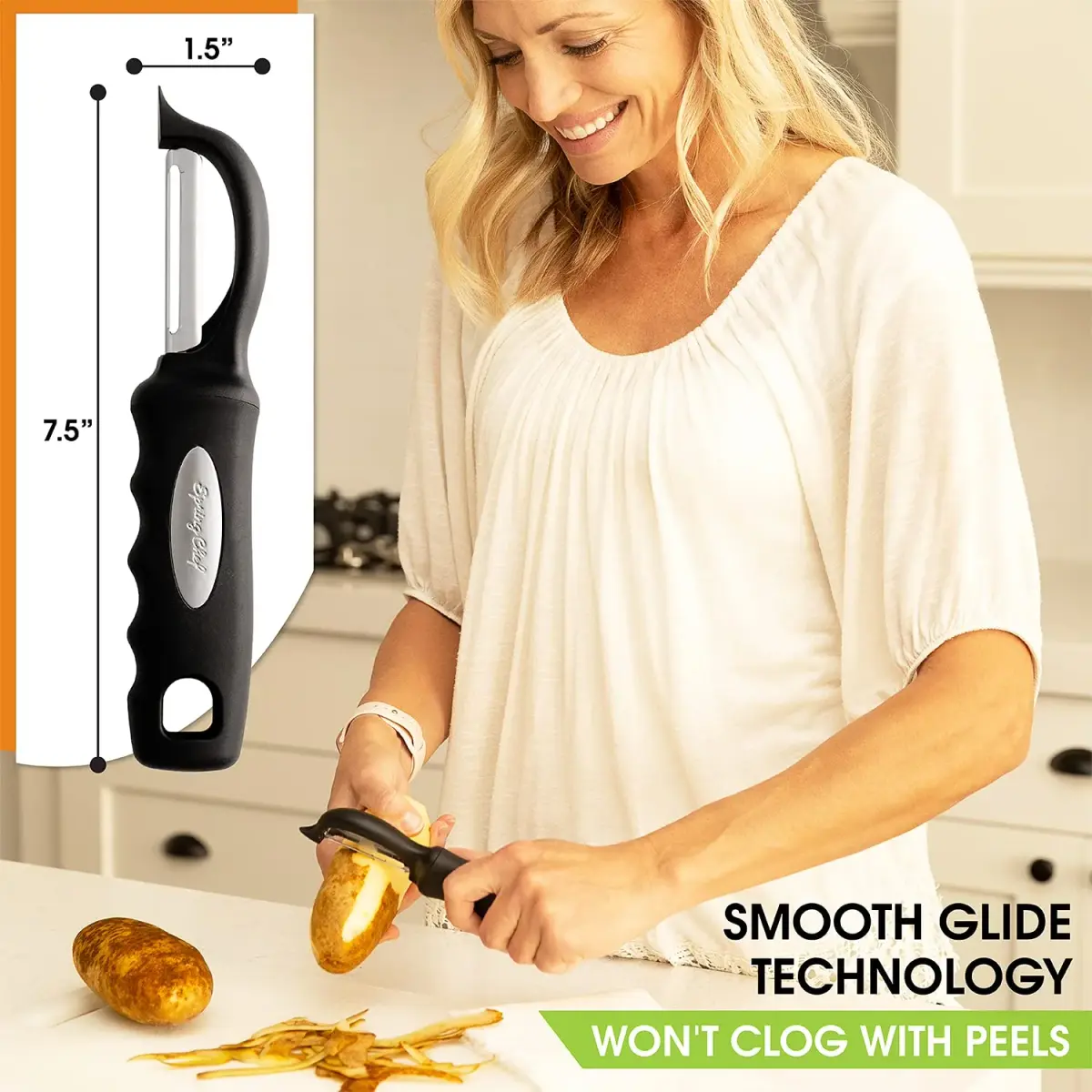 Spring Chef Swivel Vegetable Peeler Black | Dual Stainless Steel Blades & Soft Grip Handle (19 cm / 7.5 inch) - view 4