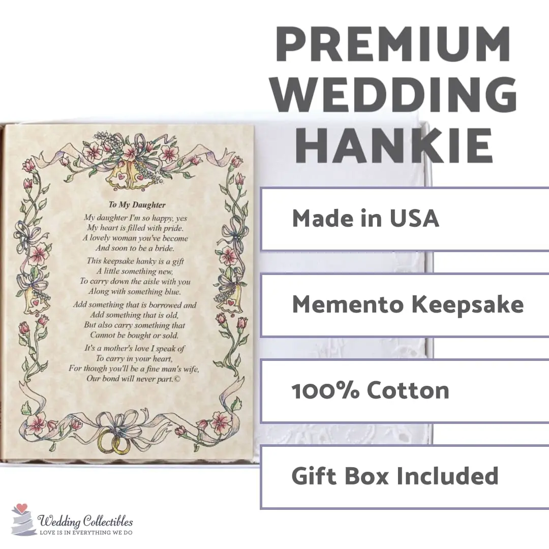 Wedding Collectibles Wedding Handkerchief Poetry Hankie (Mother to Daughter) White, Lace Embroidered | Keepsake Gift - view 2