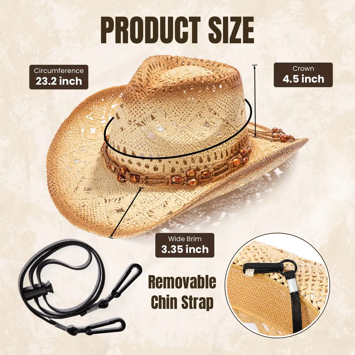 Simplicity Cowboy Hat for Men, Straw Western Hat, Brown with Leather Band | Classic Western Style for Men - view 4