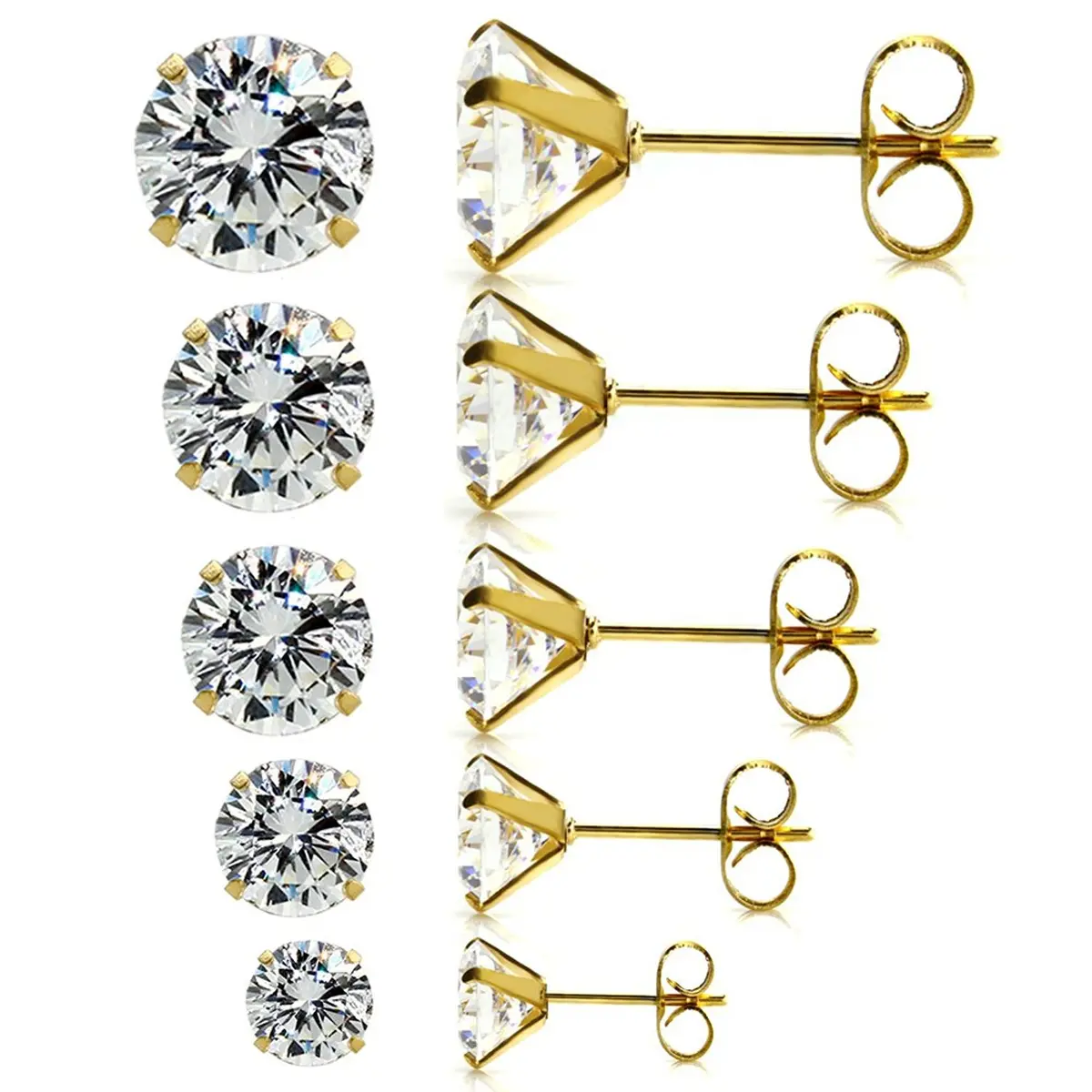 JEWELRIESHOP Clear CZ Stud Earrings for Women 3-7mm | Hypoallergenic Surgical Steel - main product image