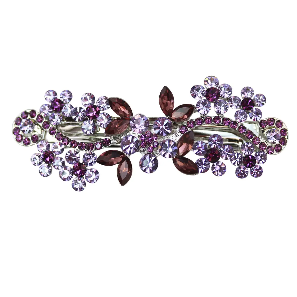 Faship Purple Crystal Flower Hair Barrette Clip | Rhinestone Bridal Hair Jewelry 3" - main product image