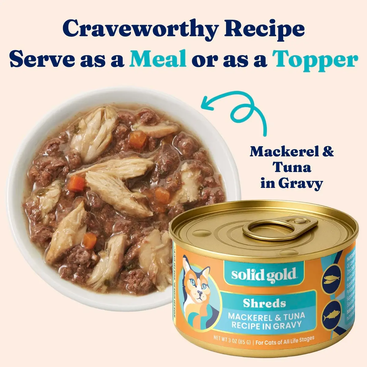 Solid Gold Wet Cat & Kitten Food, Mackerel & Tuna Shreds in Gravy, 24ct | Grain-Free, Holistic Nutrition for Cats & Kittens - view 4