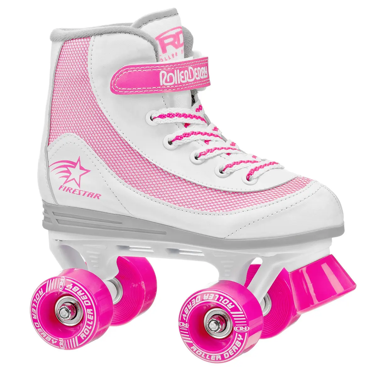 Roller Derby FireStar Youth Girl's Roller Skate White/Pink Size 1 | Comfortable & Stylish for Beginners - main product image