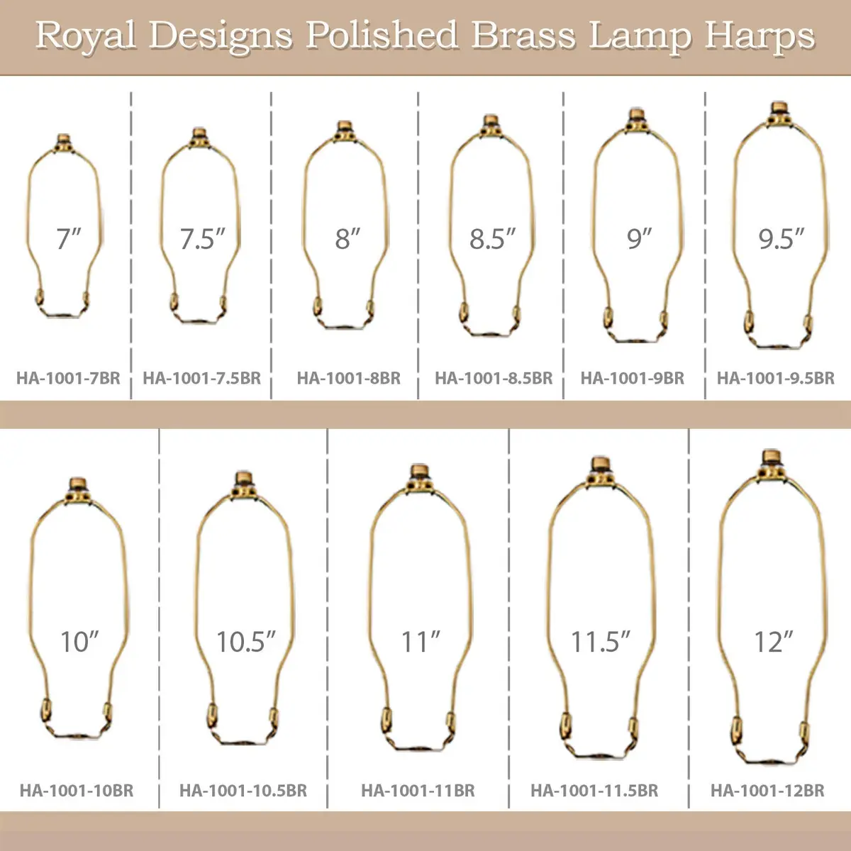 Royal Designs Heavy Duty Lamp Harp Finial & Holder Set 8" Polished Brass | Easy Fit & Modern Decor - view 4