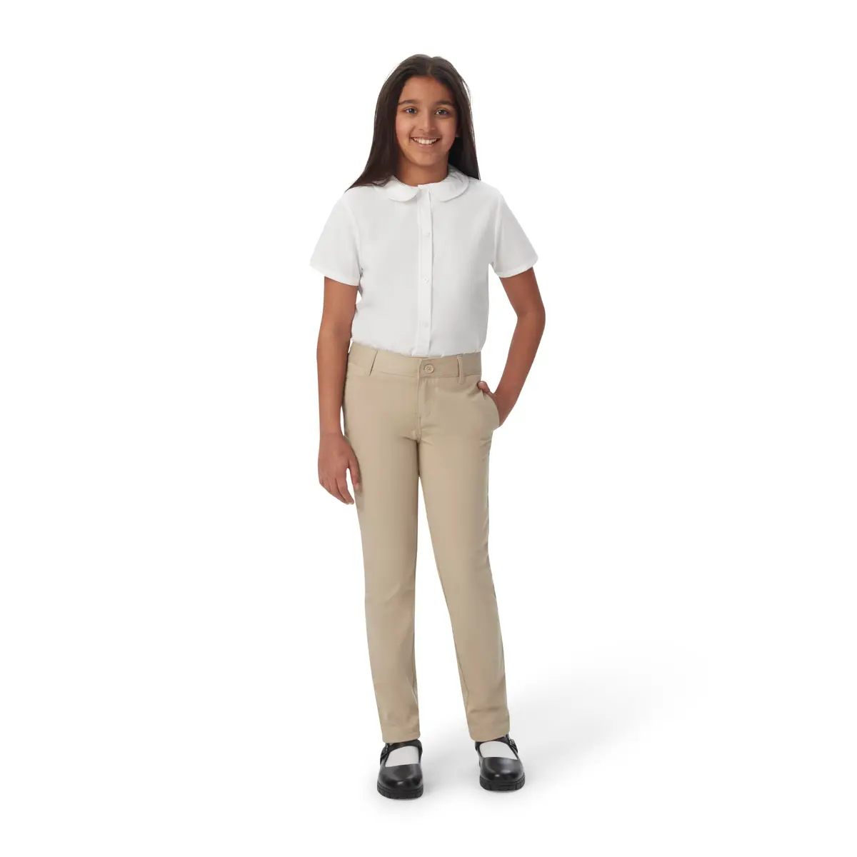 French Toast Girls' Skinny Fit Stretch Twill Pant, Khaki, 7 | School Uniform Essential with Stretch & Comfort - view 2