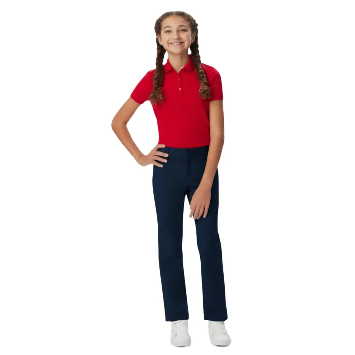 French Toast Girls' Adjustable Waist Stretch Twill Straight Leg Pant (12) Navy | Classic School Uniform Fit - view 2