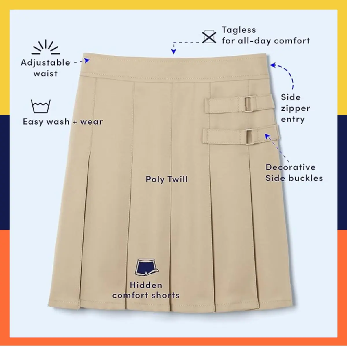 French Toast Skirt in Black 14 | Adjustable Waist, Pleated, Built-in Shorts - view 4