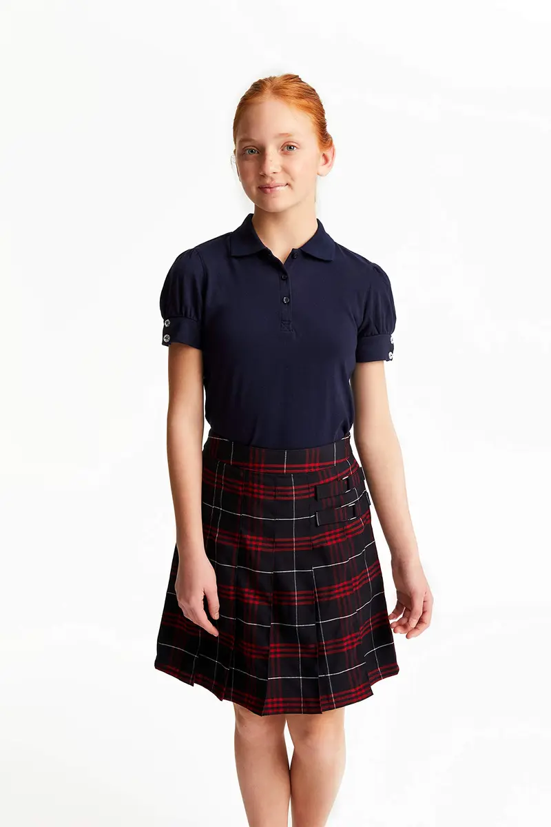 French Toast Girls' Adjustable Waist Plaid 2-Tab Scooter, Navy & Red Plaid, 10 | Built-in Shorts, Preppy Style, Above Knee - view 2