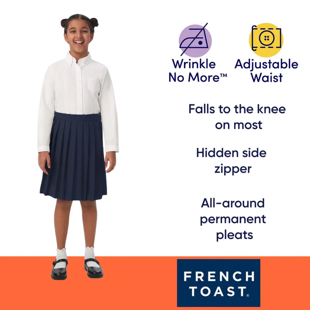French Toast Girls' Adjustable Waist Mid Length Pleated Skirt, Navy, 12 | Classic Schoolwear for Girls - view 4