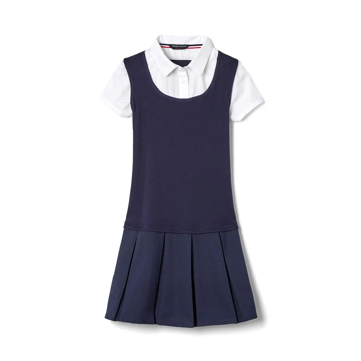 French Toast Girls' Short Sleeve 2-Fer Pleated Dress, Navy, 10 | School Uniform Look with Easy Pull-On Comfort - view 5