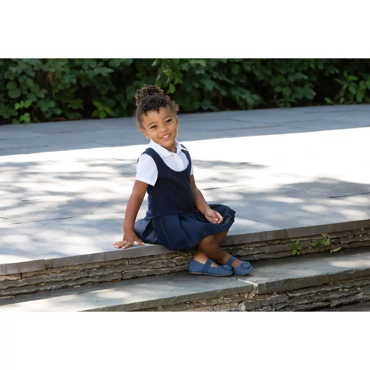 French Toast Girls' Short Sleeve 2-Fer Pleated Dress, Navy, 10 | School Uniform Look with Easy Pull-On Comfort - view 2