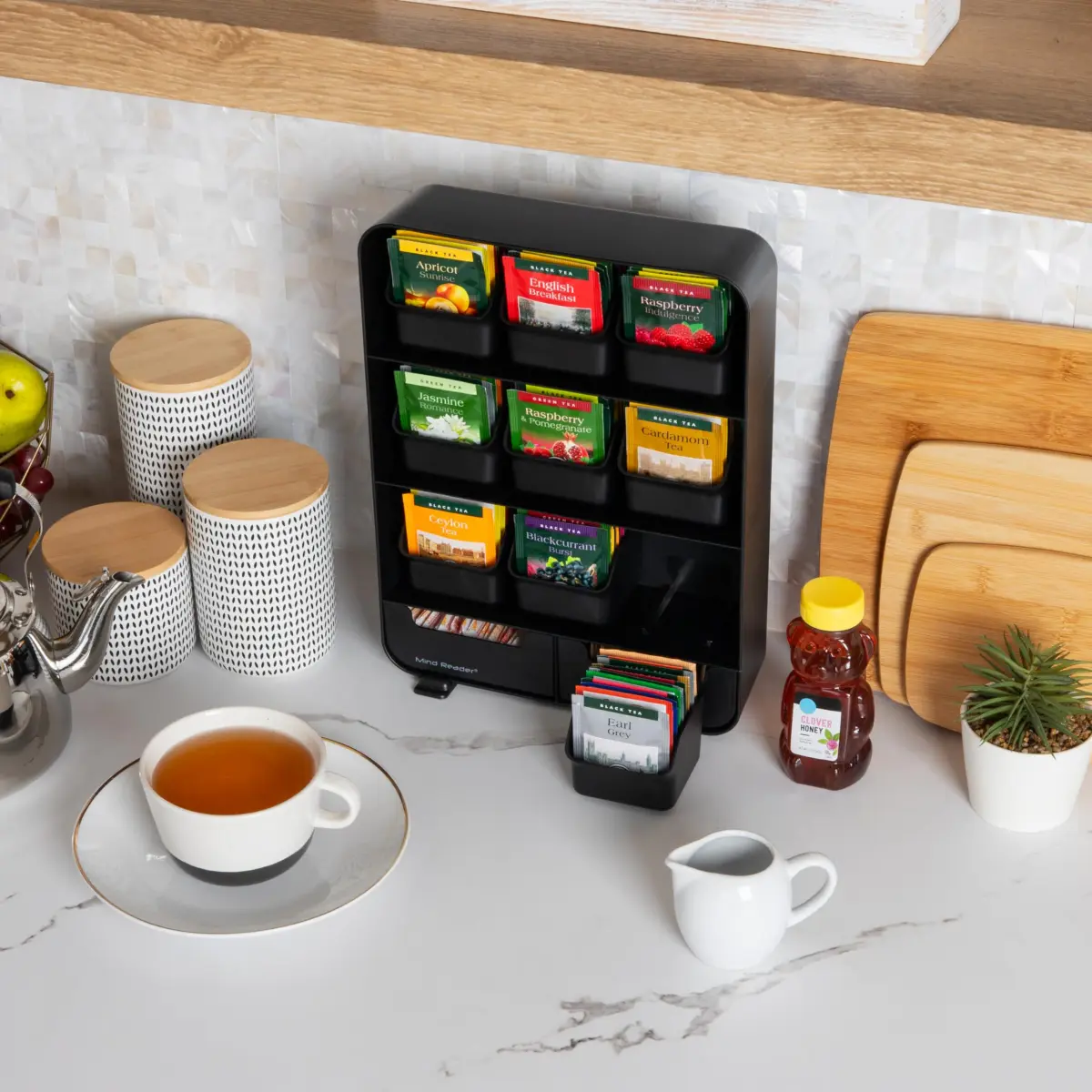Mind Reader 11-Drawer Tea Bag Organizer Station | 26cm (10.25") Black Plastic Countertop Storage - view 5