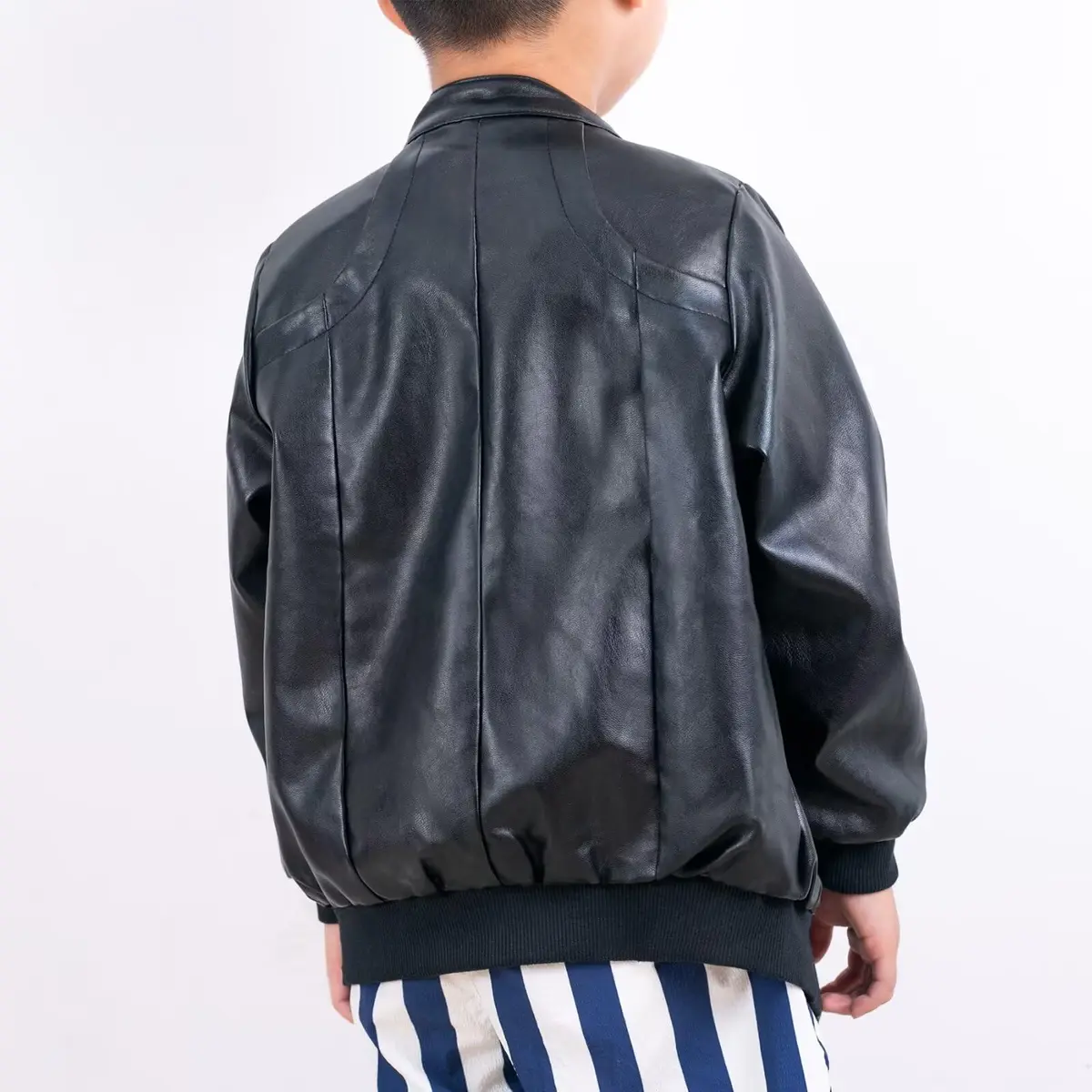 Chinaface Boy's Trendy Stand-Collar PU Leather Spring Moto Jacket Black 11-12 Years | Stylish & Warm - view 5