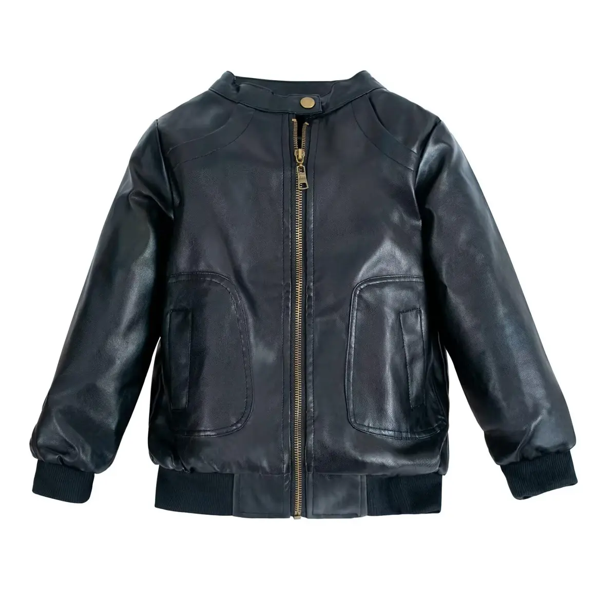 Chinaface Boy's Trendy Stand-Collar PU Leather Spring Moto Jacket Black 11-12 Years | Stylish & Warm - view 6