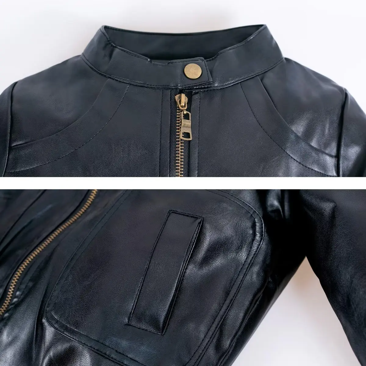 Chinaface Boy's Trendy Stand-Collar PU Leather Spring Moto Jacket Black 11-12 Years | Stylish & Warm - view 7