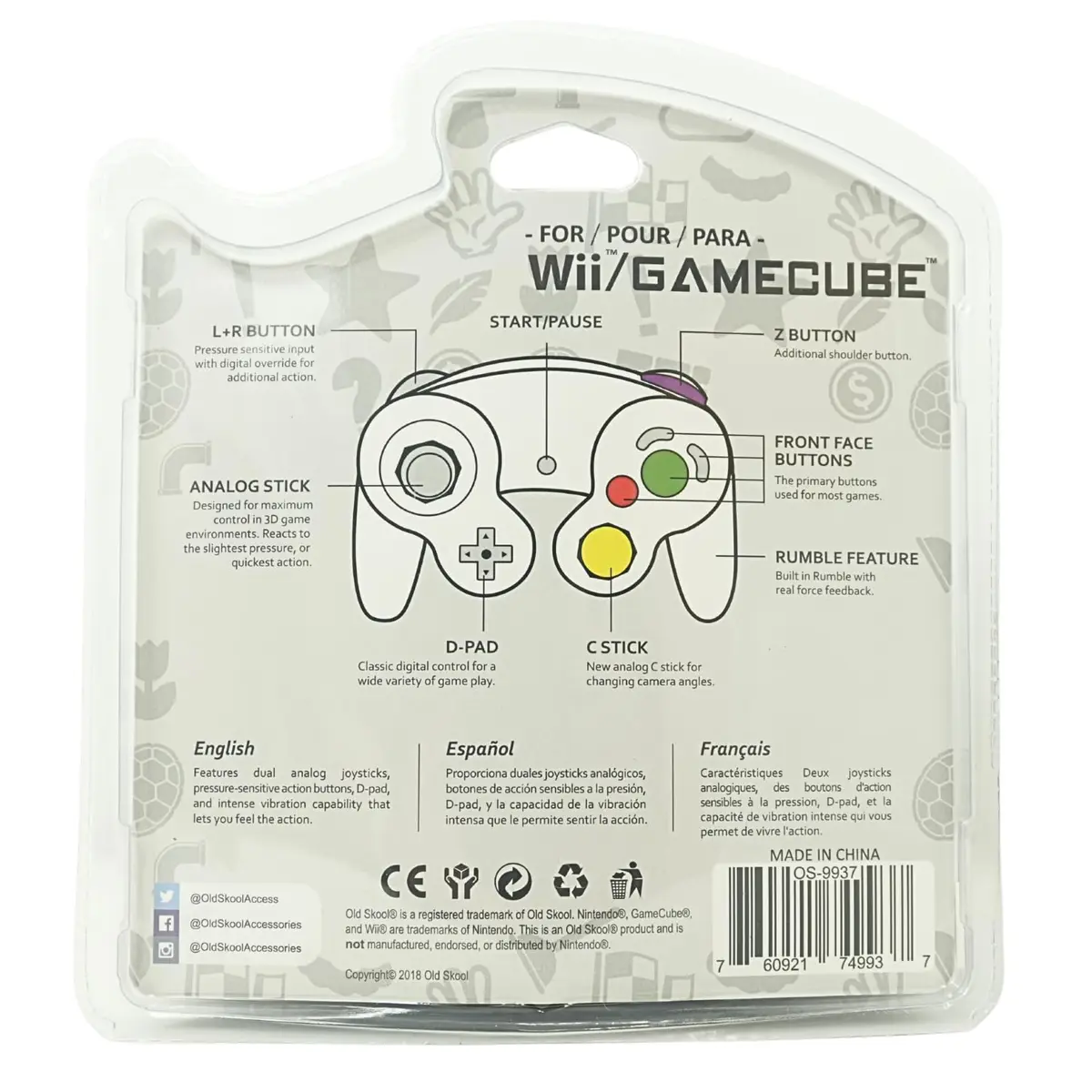 Old Skool Wired Controller for GameCube & Wii - White | 1.83m (6 ft) Cable - view 8
