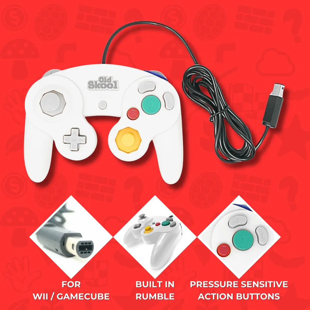 Old Skool Wired Controller for GameCube & Wii - White | 1.83m (6 ft) Cable - view 3