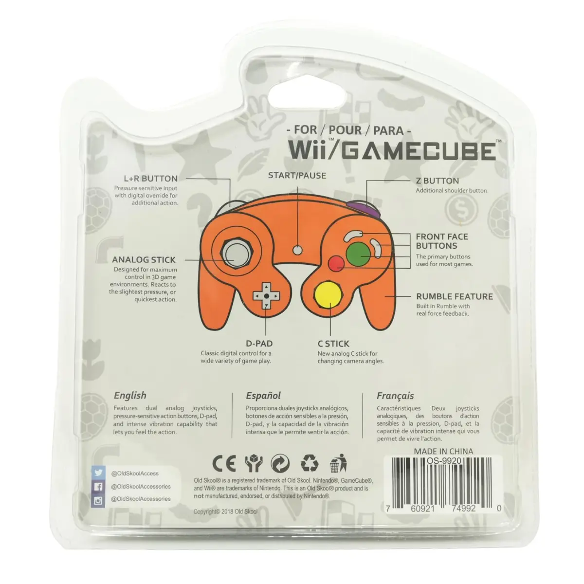Old Skool Controller Compatible with Gamecube/Wii - Orange (Spice) | 6ft Cable, Rumble Vibration - view 8