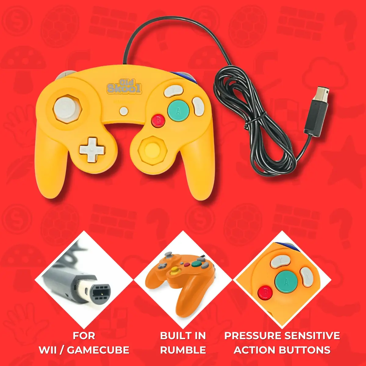 Old Skool Controller Compatible with Gamecube/Wii - Orange (Spice) | 6ft Cable, Rumble Vibration - view 3