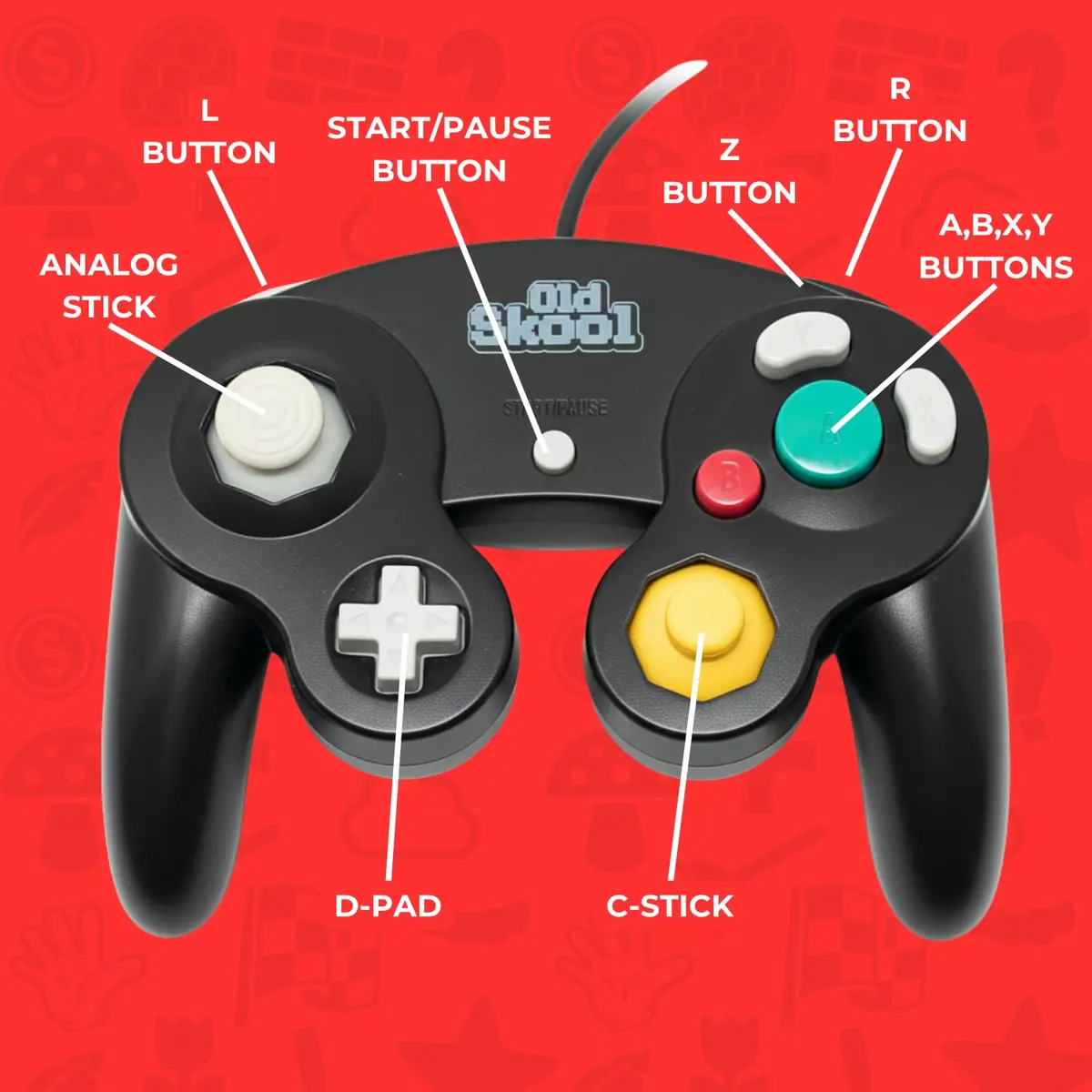 Old Skool GameCube/Wii Compatible Wired Controller - Black (18 Buttons, 1.83m Cable) - view 2