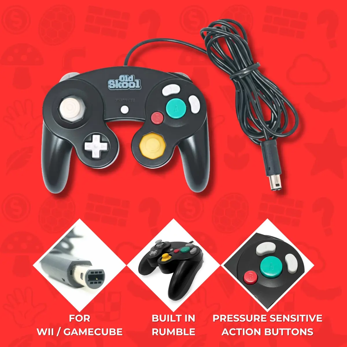 Old Skool GameCube/Wii Compatible Wired Controller - Black (18 Buttons, 1.83m Cable) - view 3