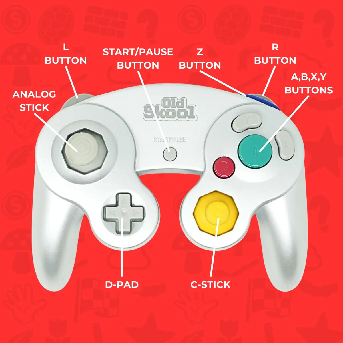 Old Skool Silver Wired Controller Compatible with GameCube/Wii | 1.8m Cable, Rumble Vibration - view 2