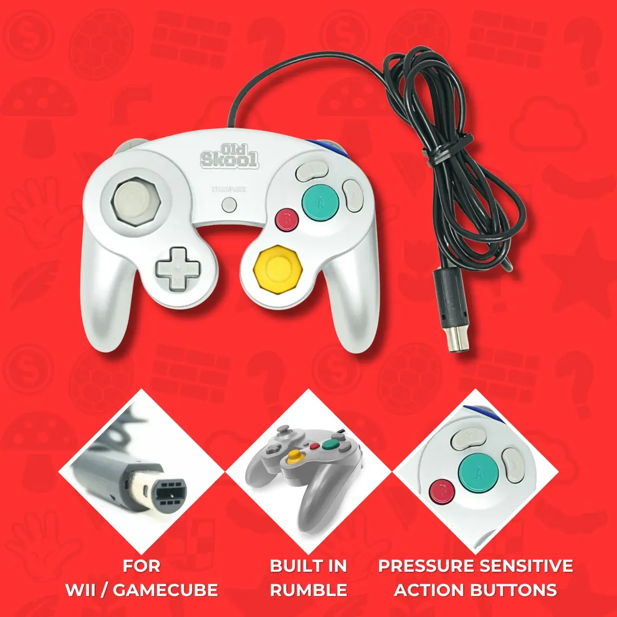 Old Skool Silver Wired Controller Compatible with GameCube/Wii | 1.8m Cable, Rumble Vibration - view 3