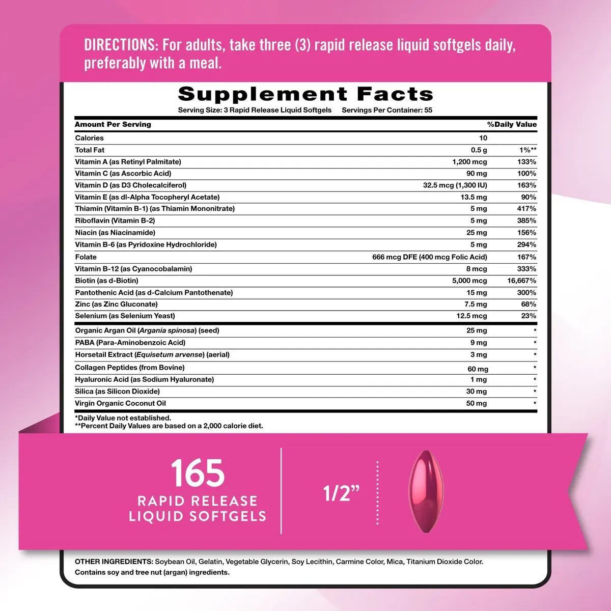 Nature's Truth Hair, Skin & Nails Vitamin | 5000 mcg Biotin | 165 Softgels | Supports Hair & Nail Growth - view 2