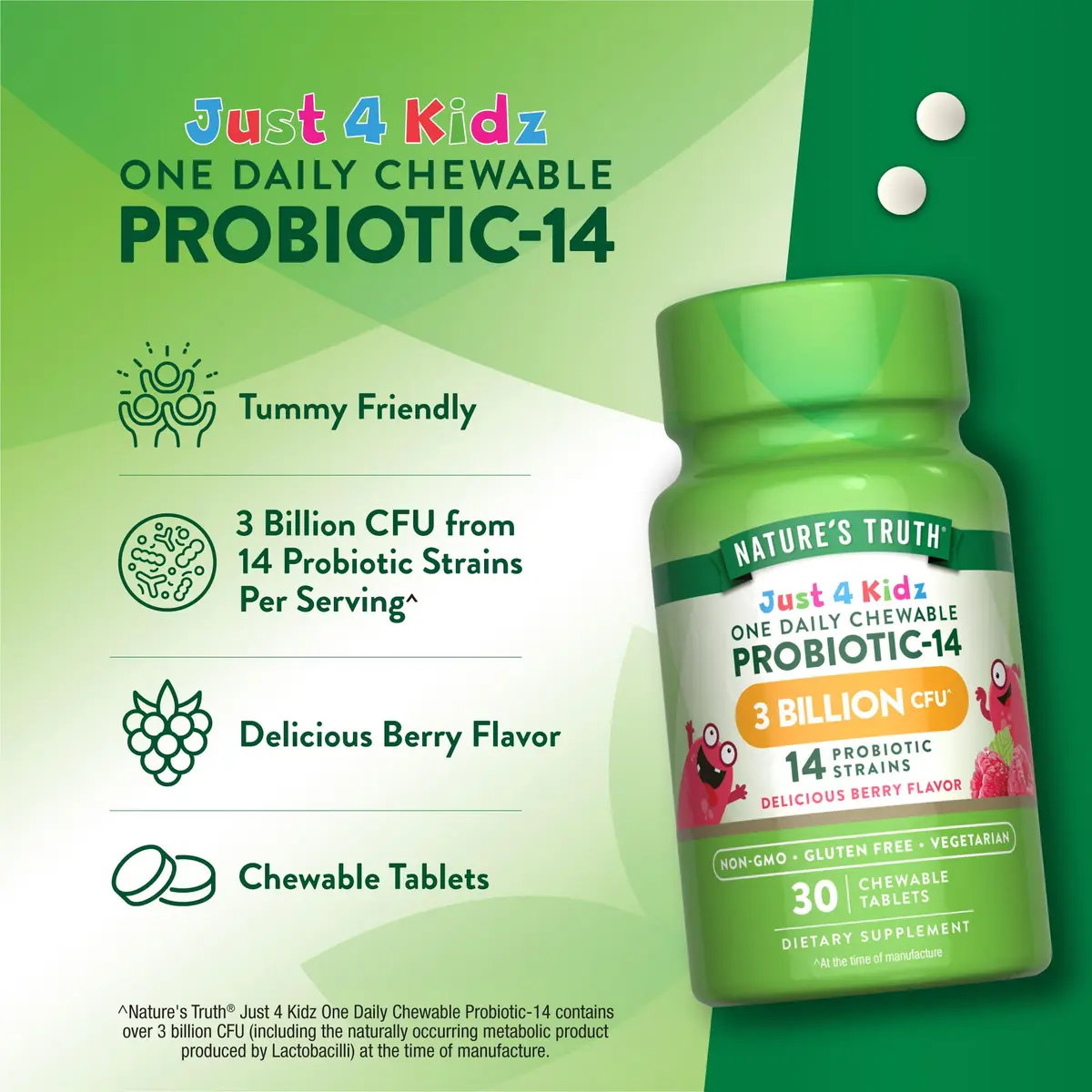 Nature's Truth Probiotics for Kids 30 Chewable Tablets | 3 Billion CFUs | Berry Flavor - view 5