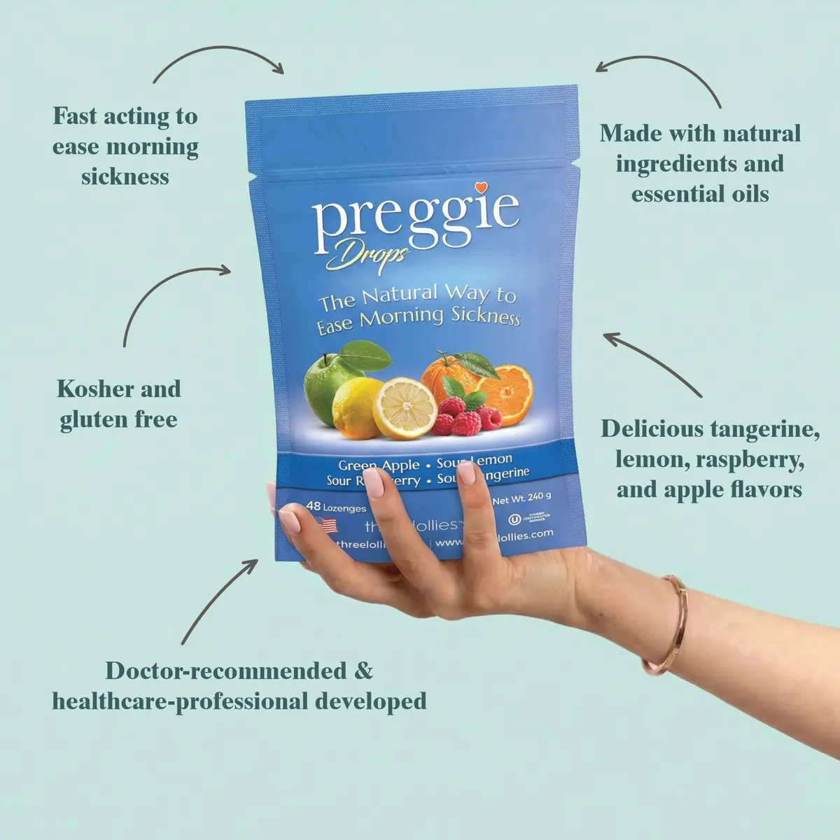Preggie Pop Drops Natural Lozenges for Morning Sickness | 48 Count, Assorted Flavors, Pregnancy Relief - view 3