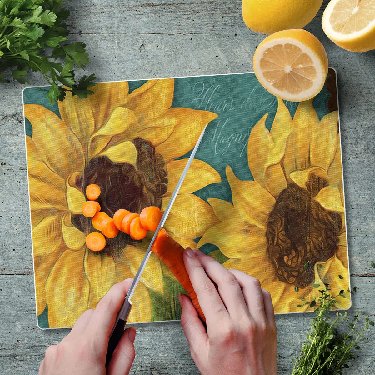 Highland Graphics Sunshiny Day Bold Yellow Sunflowers Glass Cutting Board 10 Inch | Eco-Friendly Kitchen Accessory - view 5
