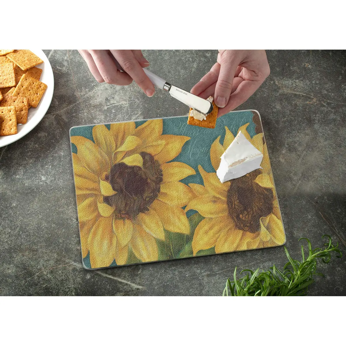 Highland Graphics Sunshiny Day Bold Yellow Sunflowers Glass Cutting Board 10 Inch | Eco-Friendly Kitchen Accessory - view 2