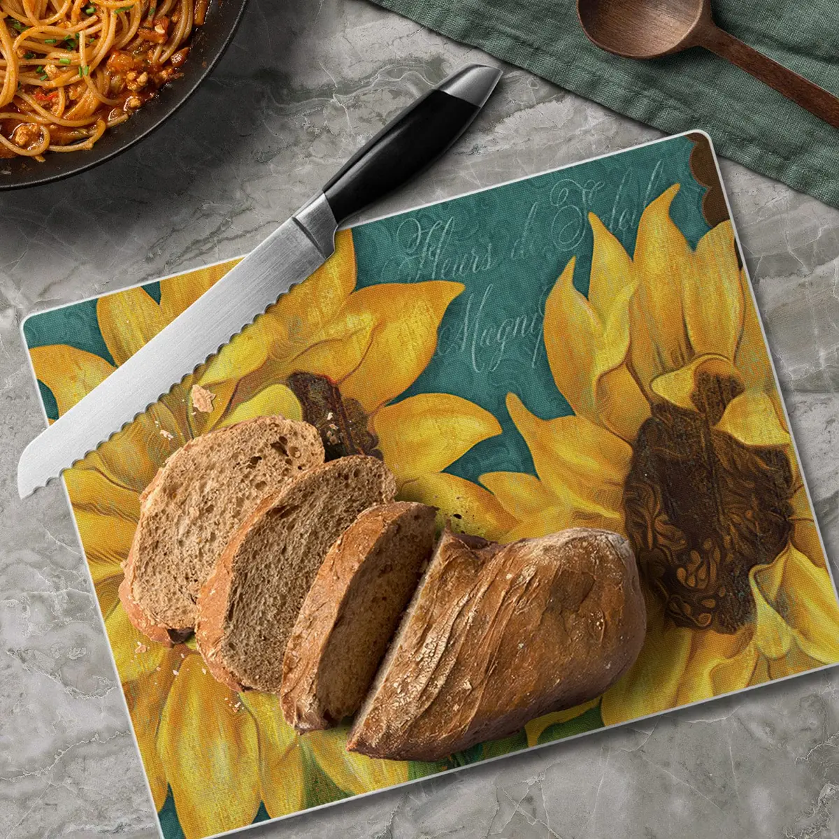 Highland Graphics Sunshiny Day Bold Yellow Sunflowers Glass Cutting Board 10 Inch | Eco-Friendly Kitchen Accessory - view 3