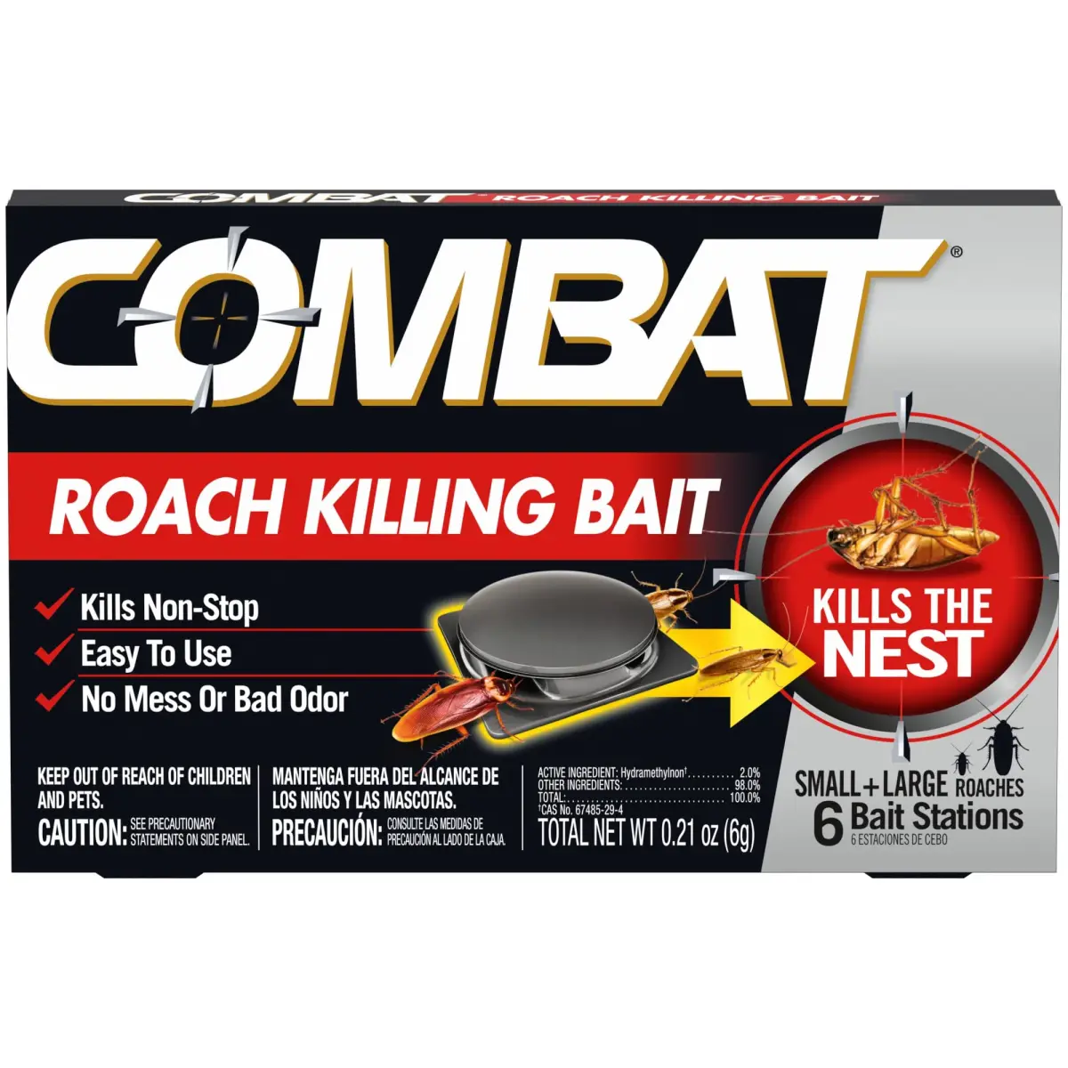 Combat Roach Killing Baits Small & Large Roaches 6 Count | Kills Nest with Hydramethylnon - main product image